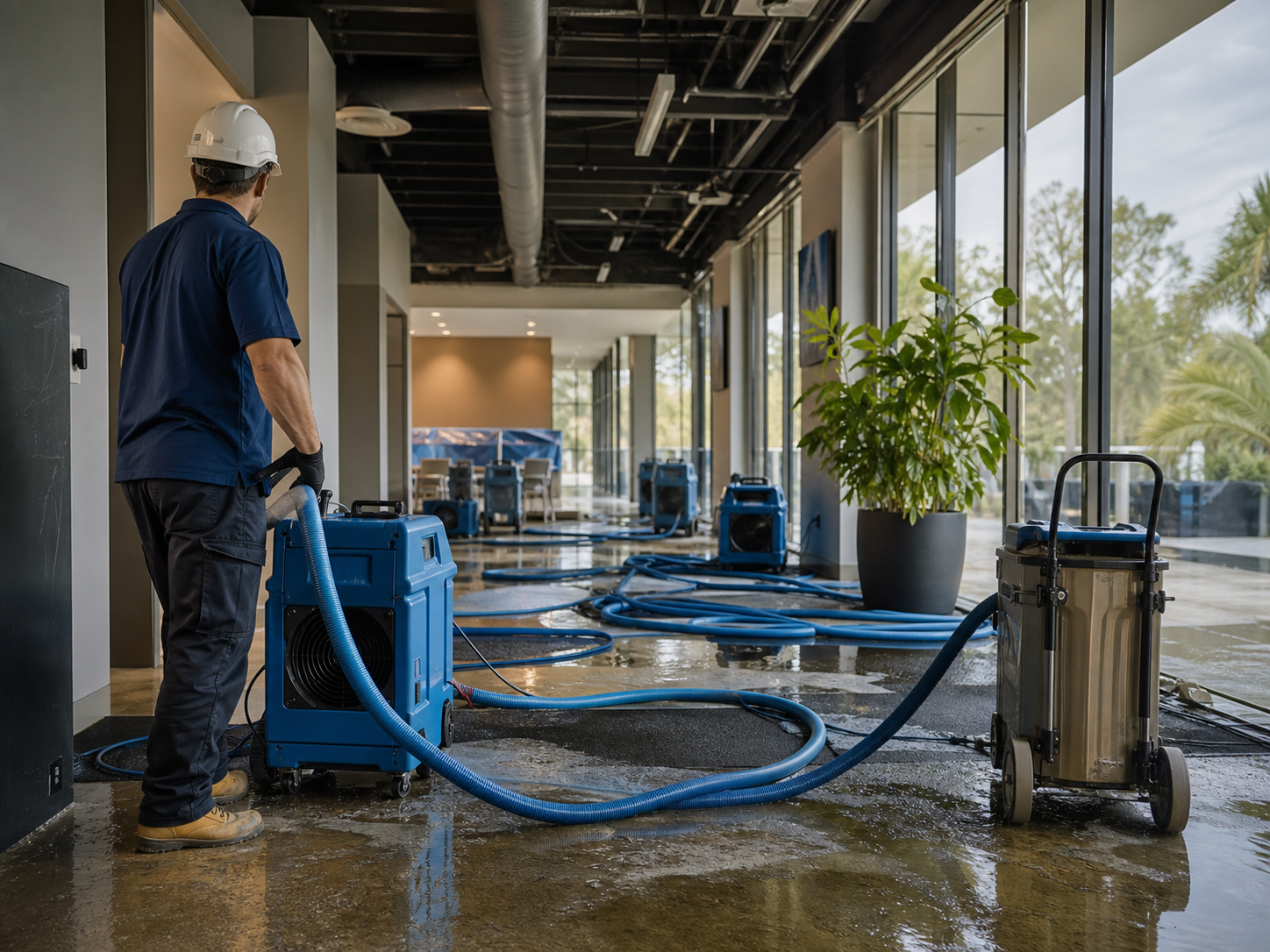 Drying equipment deployed inside a commercial property