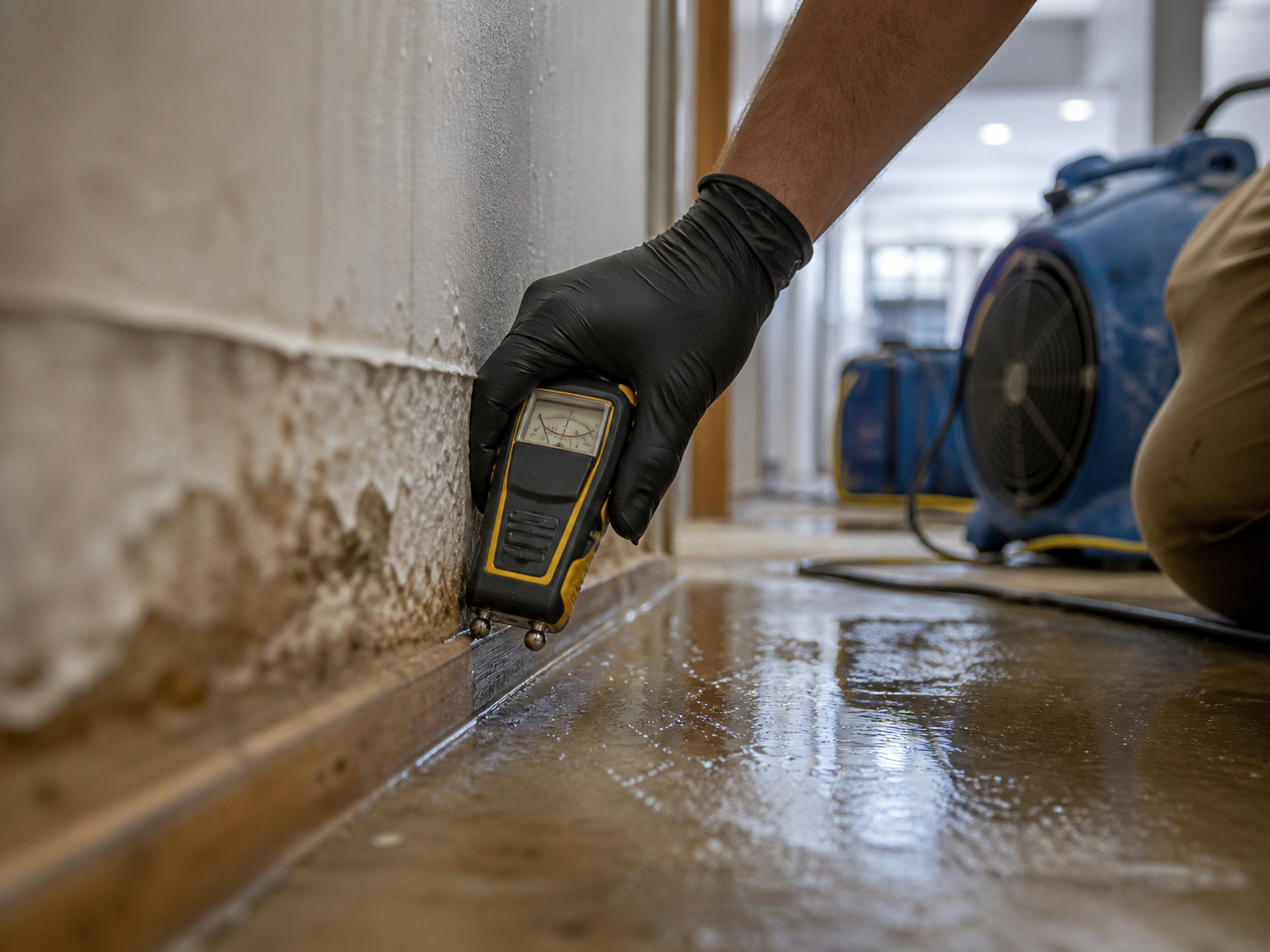 Moisture reading captured on a damaged wall